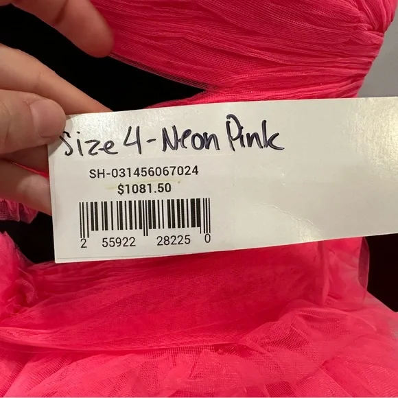 Sherri Hill 56067 Strapless Rosette Tulle Ruffle Ballgown Pink sz 4 NEW - Picture 4 of 10